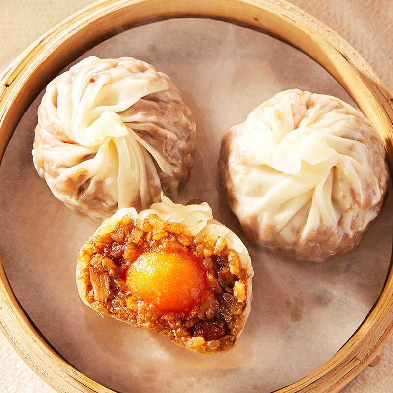 安井牛肉馅饼/鲜肉小笼/拇指生煎包/纸皮烧麦 营养早餐速食儿童半成品 蛋黄三丁3袋+黑椒牛肉*3袋