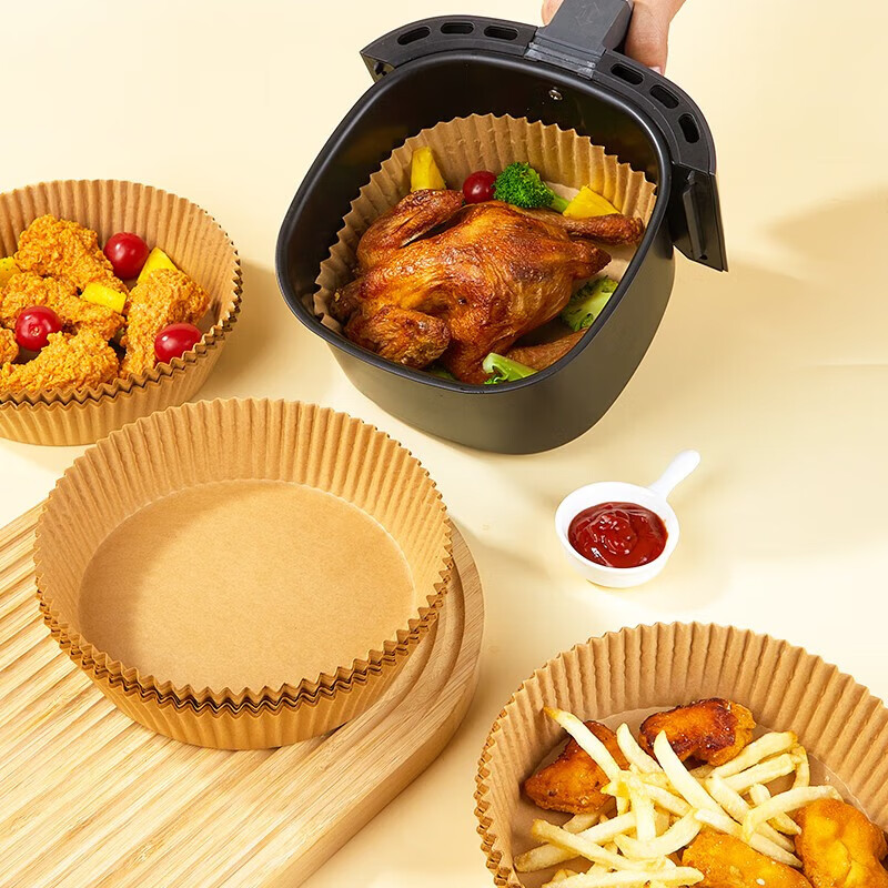 优奥(YOUAO)空气炸锅专用纸硅油纸盘纸托圆形吸油纸食物垫纸家用烤肉烘焙 100张(直径16cm适合3L以上)