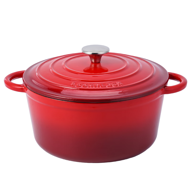 樂扣樂扣（LOCK&LOCK）鑄鐵琺瑯鍋雙耳煲湯輔食燜煮鍋多功能鍋具電磁爐通用 紅色24cm