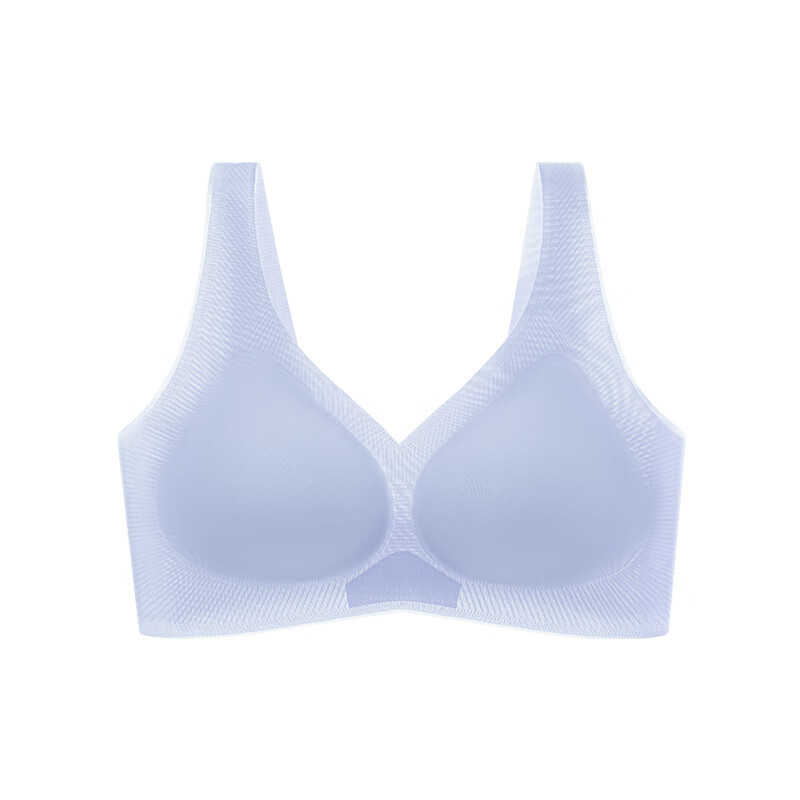 夏季超薄固定杯冰丝无痕内衣女洞洞杯薄款透气美背背心睡眠文胸女 冰蓝色 S【适合80-100斤3270ABC】