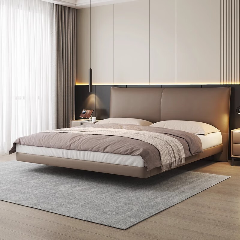 红苹果(red apple)品质悬浮床真皮意式极简高端大气主卧双人床软包带