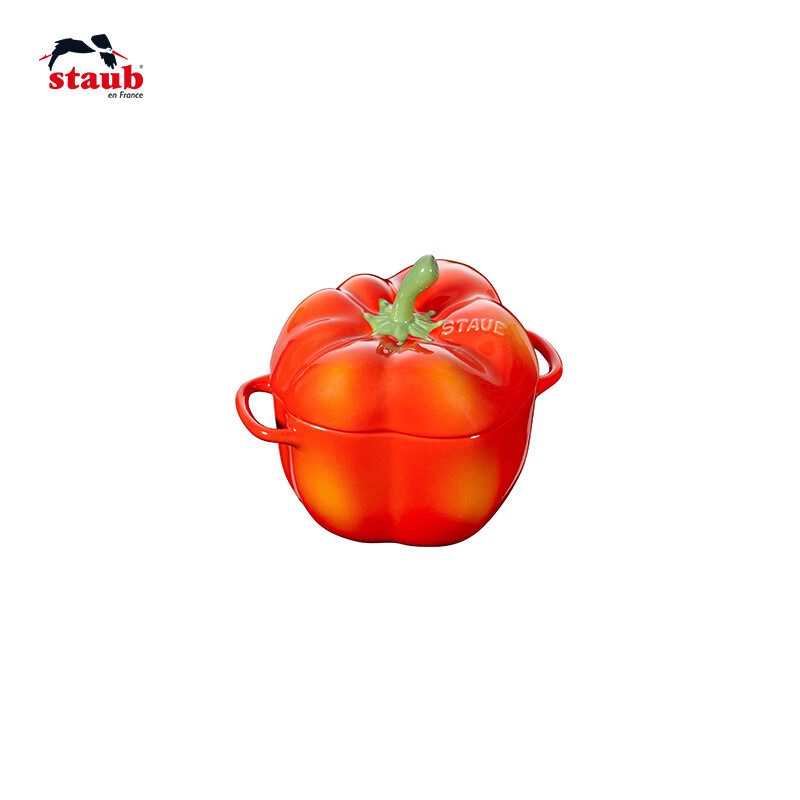 琺寶(staub)陶瓷碗帶蓋燉盅南瓜盅家用廚房?jī)和瘻胝舻吧忱氩途唢埻?【橙紅】彩椒盅 0.45L