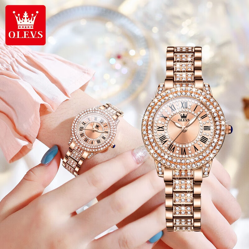 欧利时高端名牌2026新款手表女士石英表夜光防水时尚简约镶满钻送女友 机芯升级版 -罗马面女表【终身质保】 免费换新一次