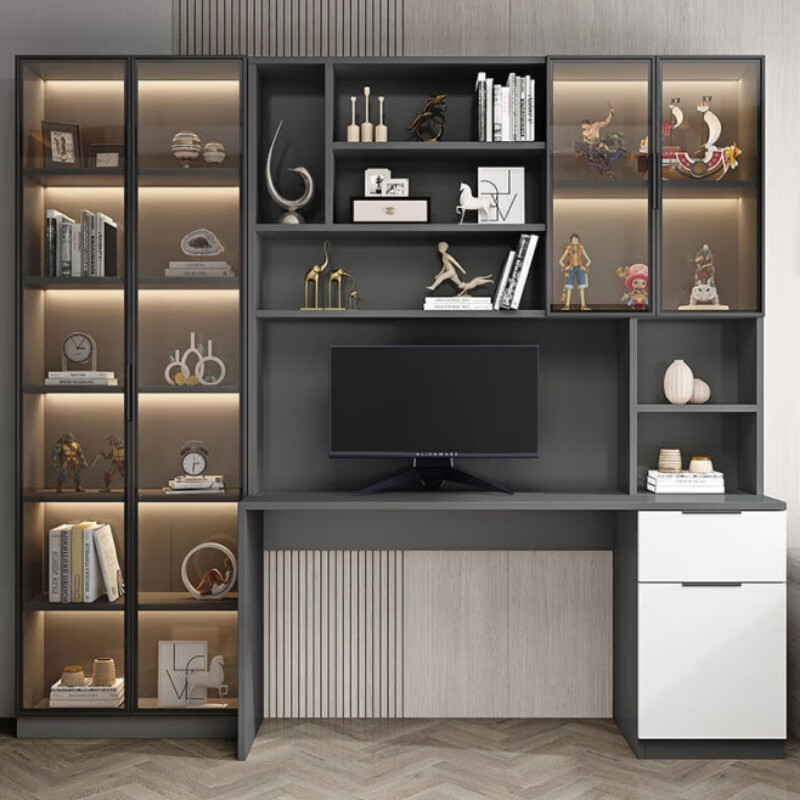 安森威2026新款书桌书架一体桌轻奢台式电脑桌办公桌家用卧室学生写字桌 送货入户包安装 灰色120cm电脑桌