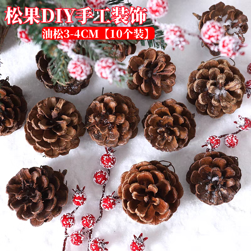 馨年松果松塔装饰diy材料包摆件干花幼儿园天然儿童手工环创树枝挂饰 油松3-4CM【10个装】