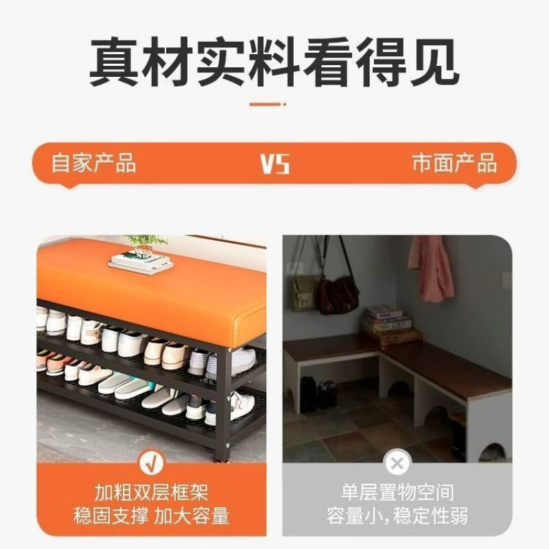 朵貌德国品质换鞋凳家用门口客厅穿鞋凳入户鞋柜坐凳一体储物坐垫鞋架 科技布加厚【高回弹】灰色 【碳钢白色】1米*50*32