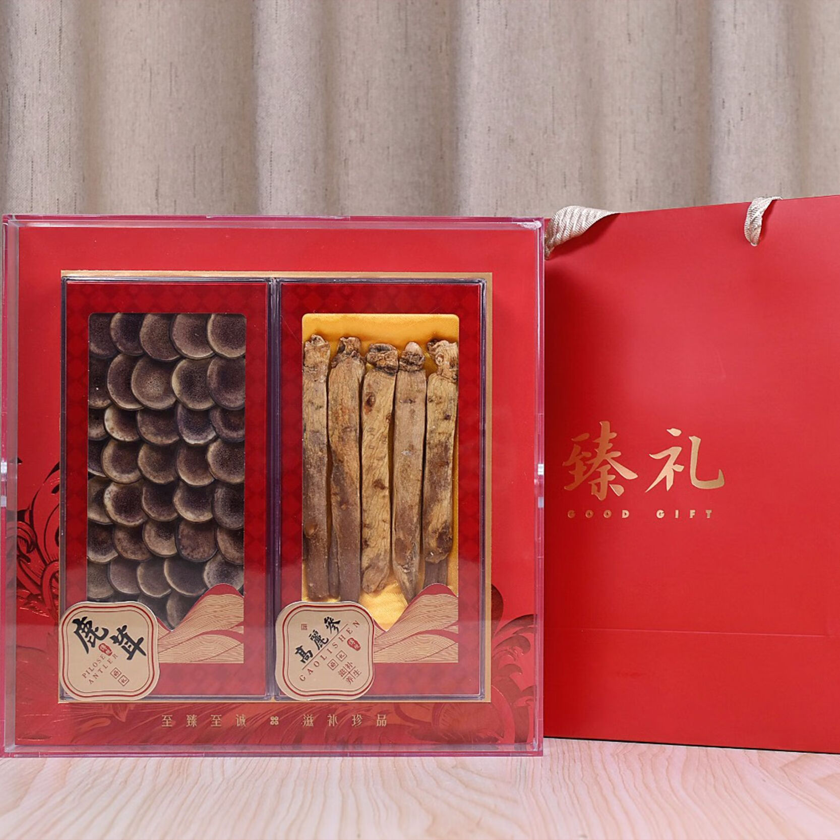 年貨過節(jié)送禮高麗參鹿茸參茸雙拼禮盒滋補(bǔ)品 鹿茸100克+高麗參90克