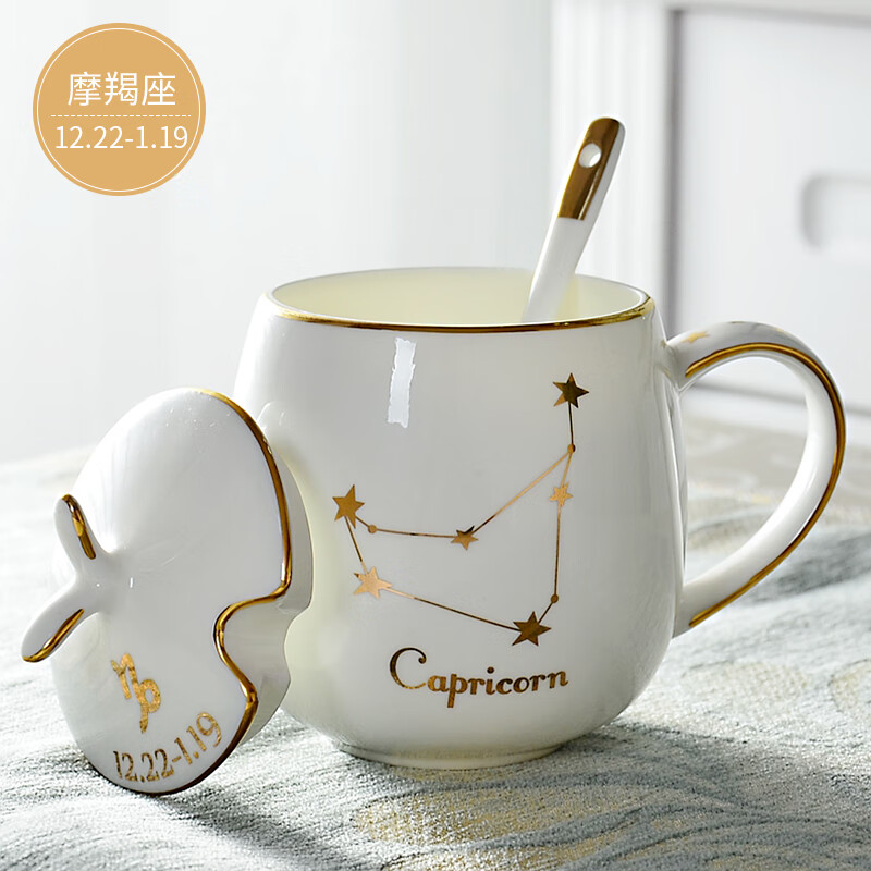 陶瓷杯十二星座马克杯带盖带勺情侣水杯骨牛奶咖啡杯子定制 摩羯座 0