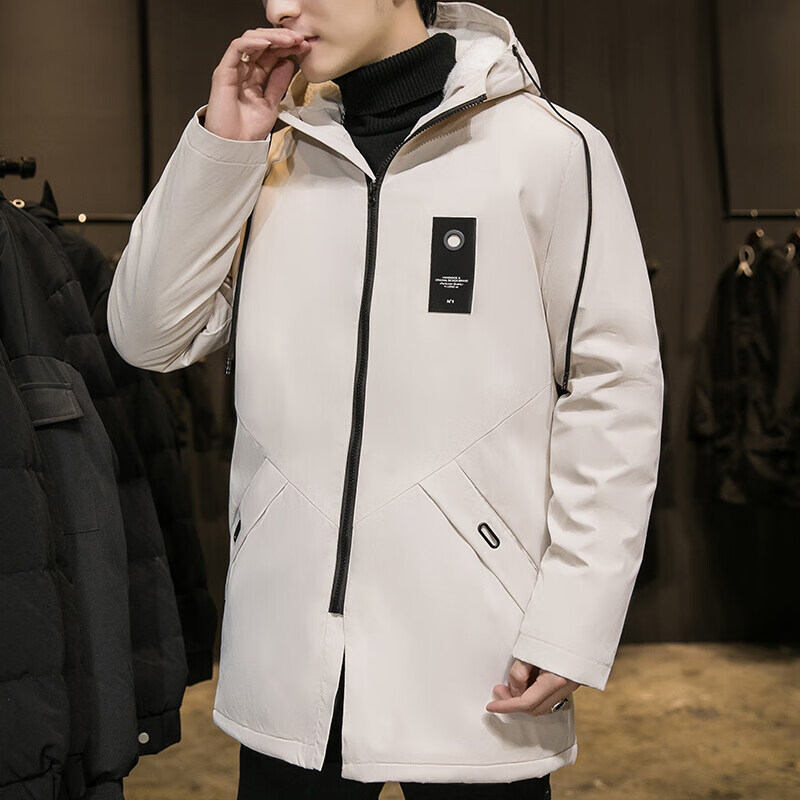 凯逸弗（kainifu）冬新款中长款大码修身风衣加绒加厚外套 米白色 M