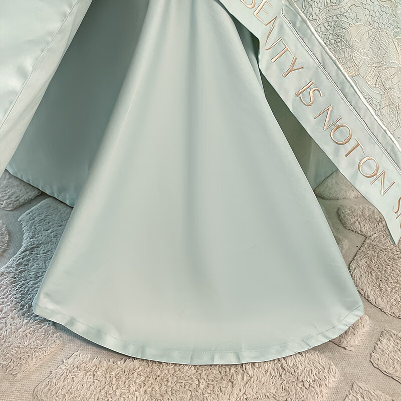 水星系列家纺高端A类120支长绒棉四件套花卉刺绣被套全棉床单床笠轻奢床上用品 母婴级A类棉美拉德 床笠款 2.0m四件套被套220*240cm