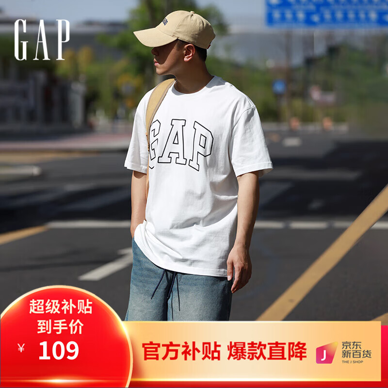 Gap【热卖爆款】男装2024夏新款撞色logo圆领短袖T恤