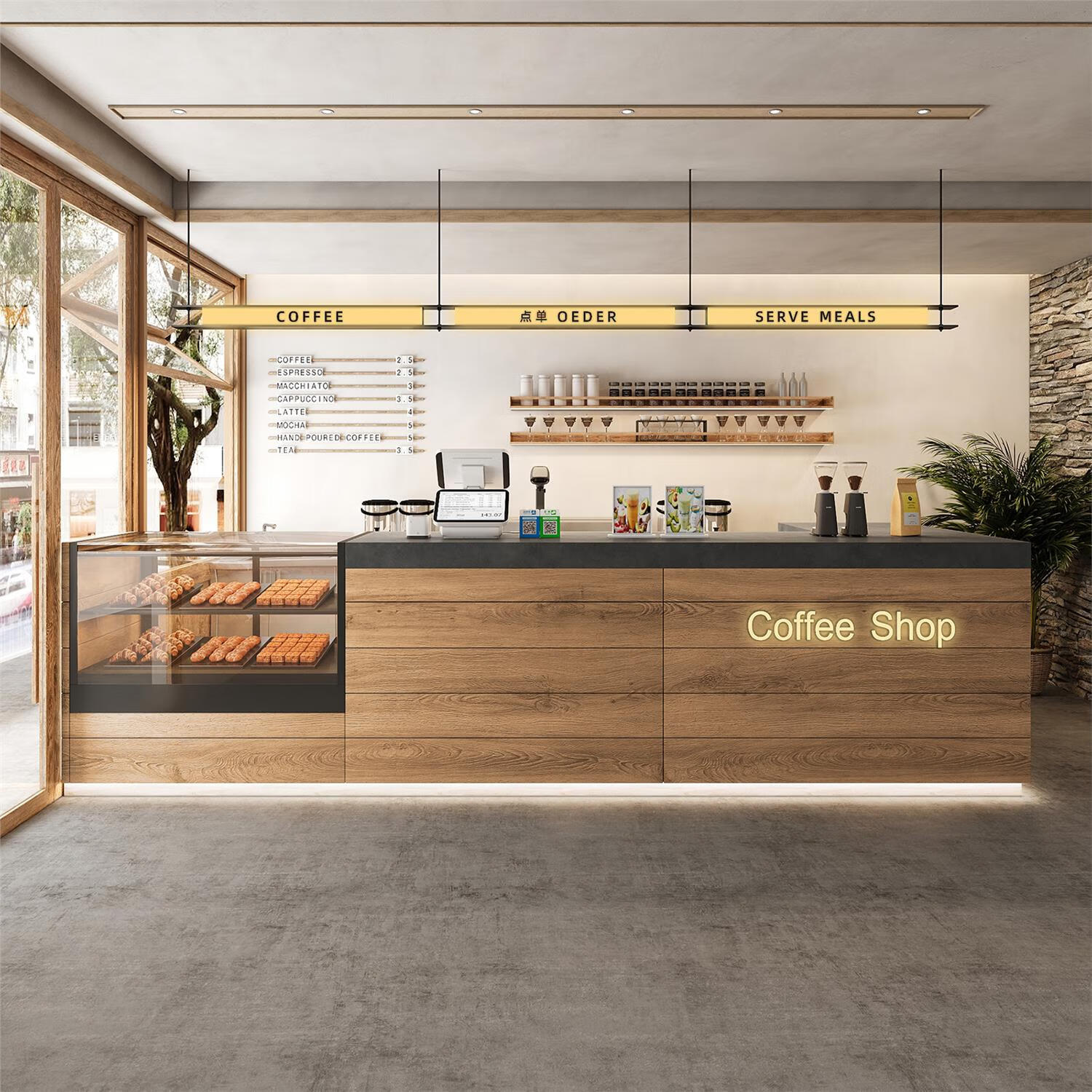 仕福居吧台桌收银台前台接待台迎宾服务台齐家咖啡店收银台面包店吧台