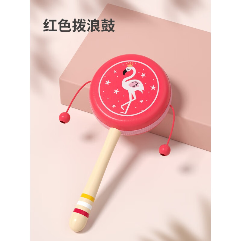 福孩兒木質(zhì)撥浪鼓嬰兒玩具老式0一1到3歲寶寶2新生手搖鈴沙錘安撫波浪鼓 木質(zhì)撥浪鼓(紅)