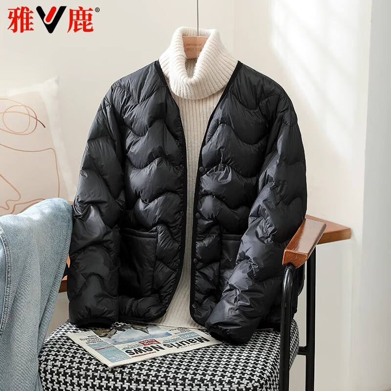 雅鹿2025新款輕薄羽絨服女短款時尚休閑百搭流行內(nèi)膽外穿減齡氣質(zhì)外套 黑色 L 建議100-120斤