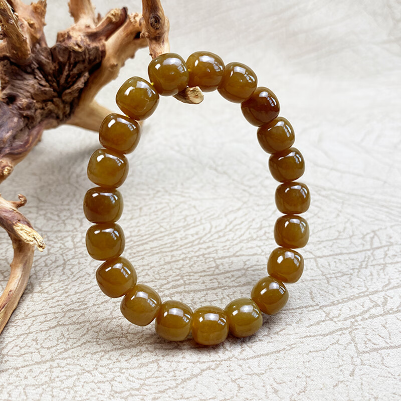 展缘和田玉籽料糖玉老型形珠手串9*10男女转运珠玉石单圈手链珠宝手饰