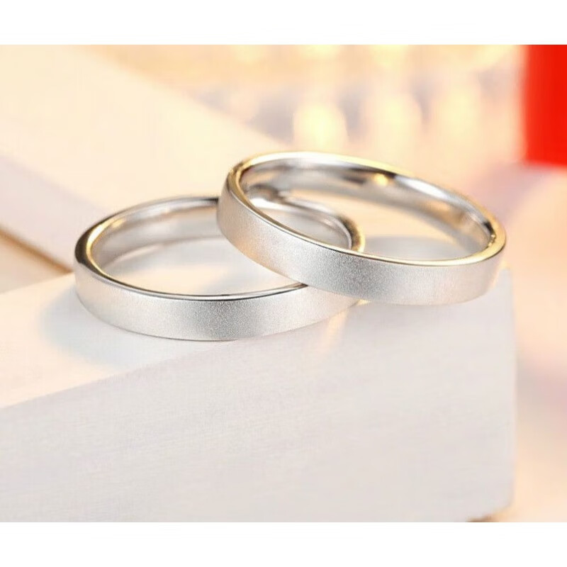 嫁福素圈套戒磨砂情侣戒指银一对男士女款小众设计闭口对戒耶诞节礼物