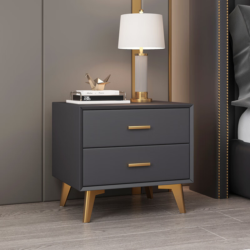奶油风实木床头柜皮艺现代简约意式极简软包皮革卧室学生家用 深灰色