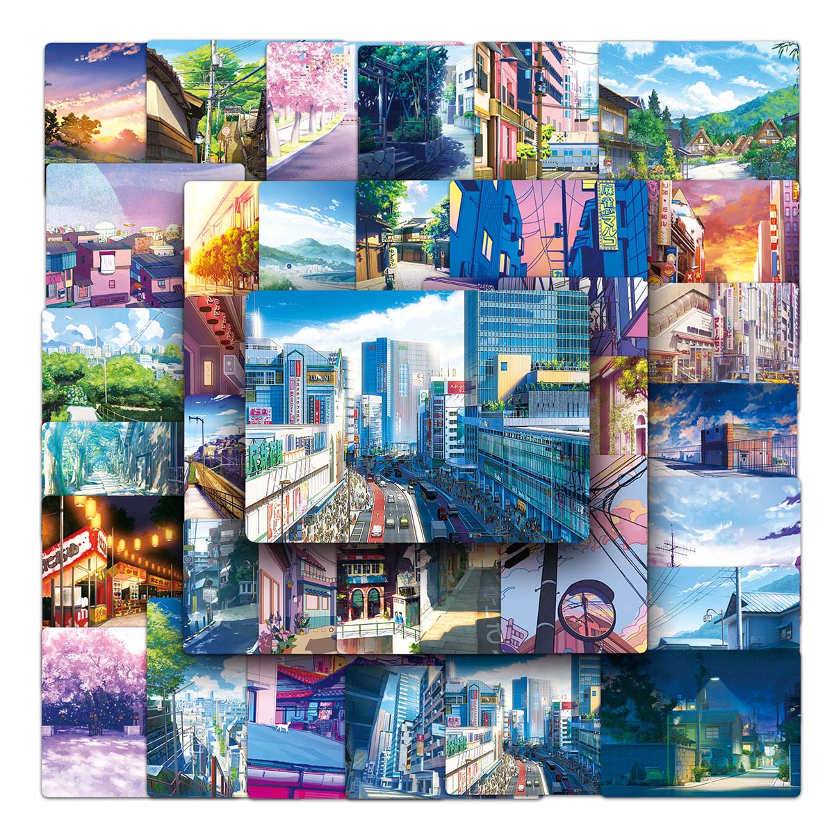 jjyy50张二次元动漫风景高清街景贴画 少女心手机壳拉杆箱电脑平板