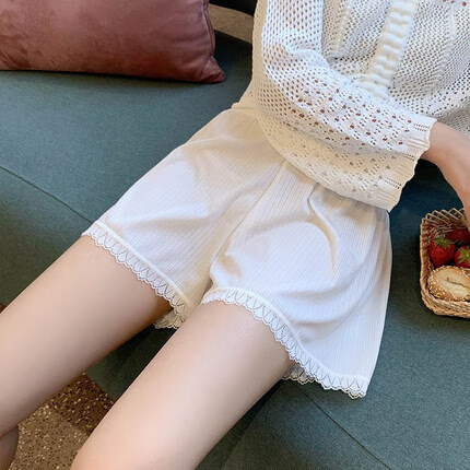 安全裤女夏季薄款防走光蕾丝不卷边jk短裤宽松大码保险裤 白色 均码（建议80-125斤