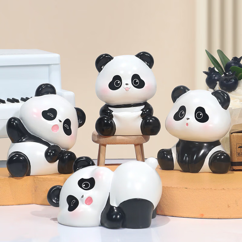 姗珀（SHANPO）可爱熊猫治愈系女生生日礼物送女友新年礼物实用走心摆件装饰品 一套四只