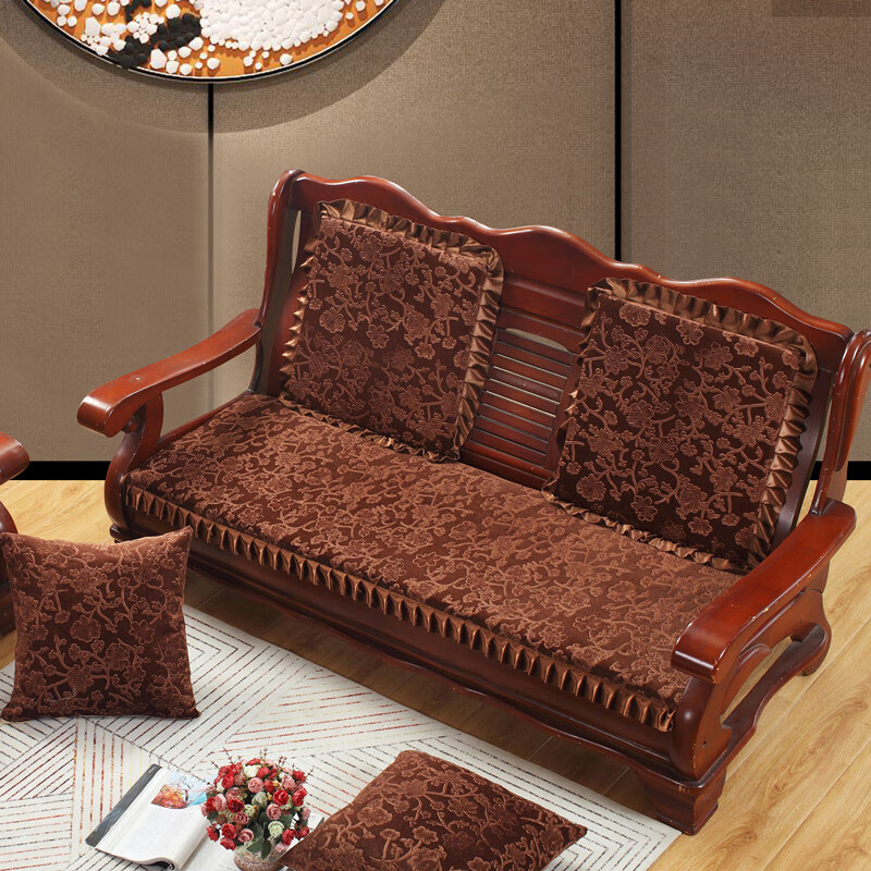 雪欧菲(xue ou fei)秋冬季防滑实木沙发垫毛绒单三人组合加厚秋冬长椅