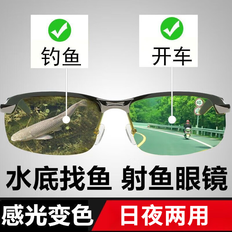 勋狸粑勋狸粑钓鱼眼镜高清看漂镜男士太阳镜变色墨镜男 枪灰框灰片-高清版智能变色