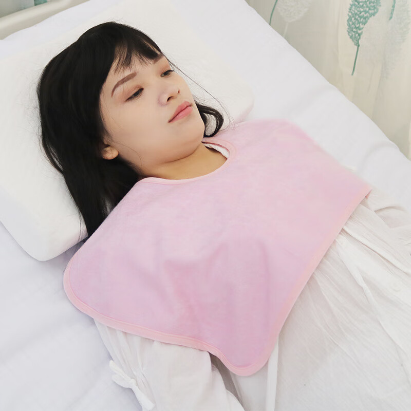 汁寒磐臥床病人老人圍嘴口水巾吃飯喝藥防止弄臟衣物用防水圍兜圍布墊巾 JRK-205 淺粉臥床圍嘴
