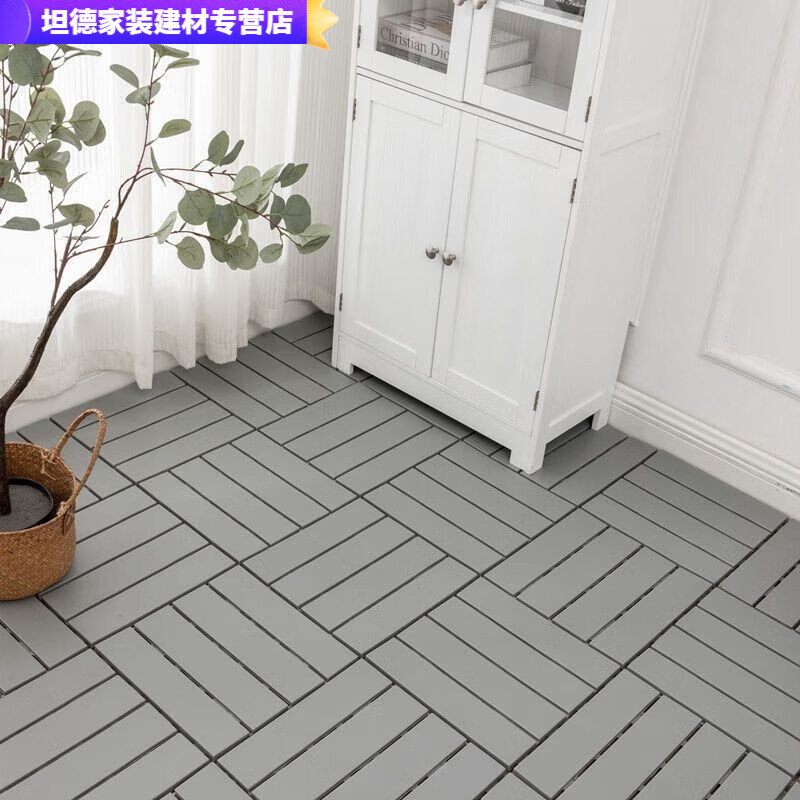 网红庭院露台塑木卡扣式拼接地板 新型超轻超硬一体塑料浅灰色10片