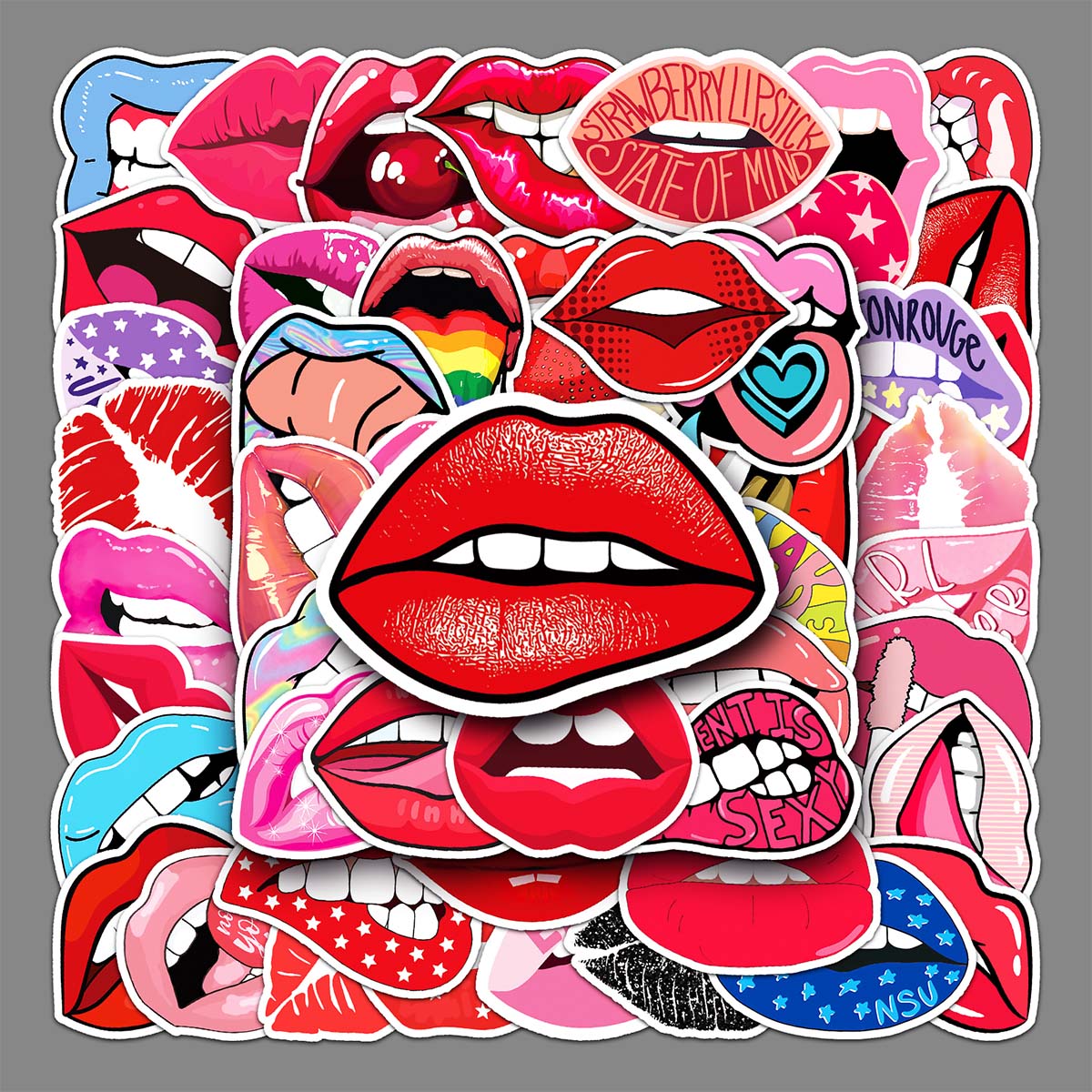 50张嘴唇艺术创意个性贴纸 diy手账本水杯墙饰手机壳ipad贴画 防水