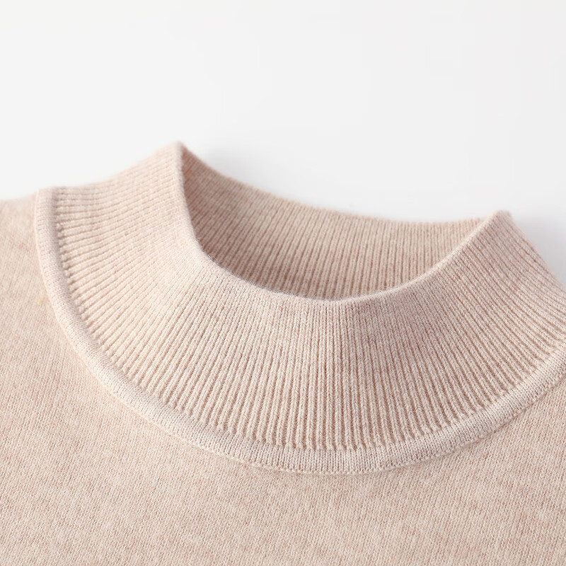 恒源祥厚款保暖纯羊毛衫女装秋冬新款半高领套头毛衣女装纯色打底针织衫 杏仁米 （半高领） M /165/88A