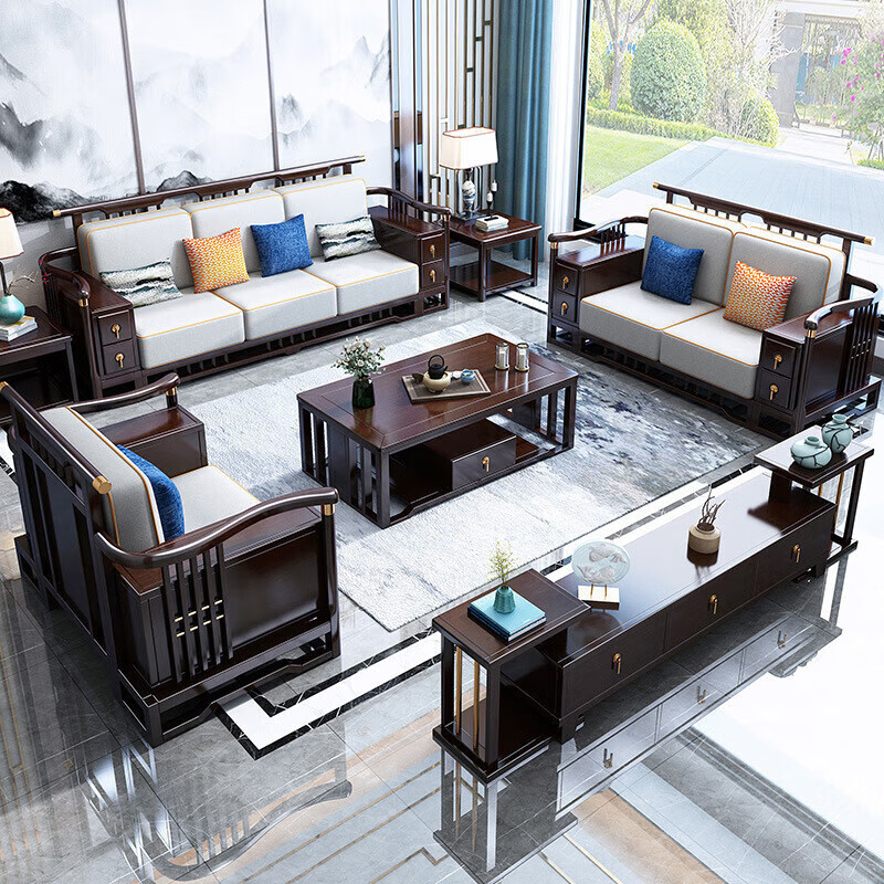 新中式实木沙发组合禅意中国风别墅样板房沙发简约现代白蜡木家具