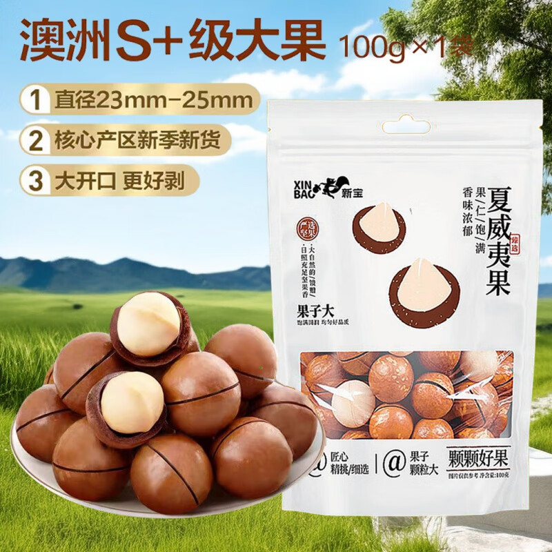 新宝夏威夷果奶油味新货大颗粒网红休闲健康小零食袋装罐装 袋装 净重100g(大颗粒)