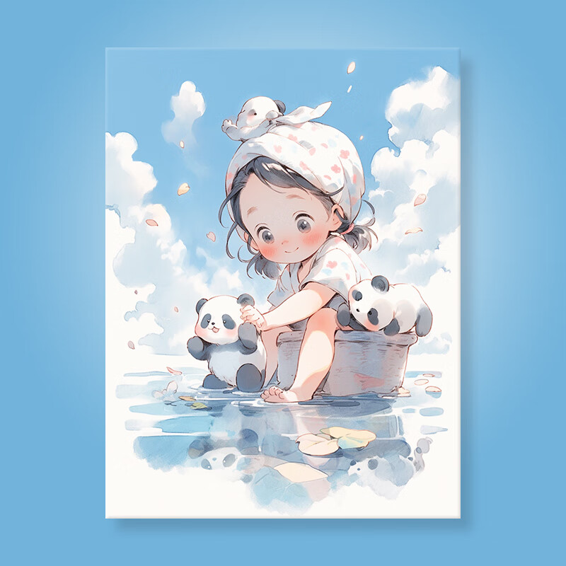 云舵女孩与熊猫0基础diy数字油画手绘手工油彩画丙烯填充减压装饰画