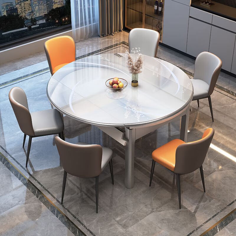 安森威2026新款流晶石餐桌家用轻奢现代简约客厅小户型可伸缩长方形饭桌 全新感光流晶石【搭配太空椅】 1.35m  1桌4椅