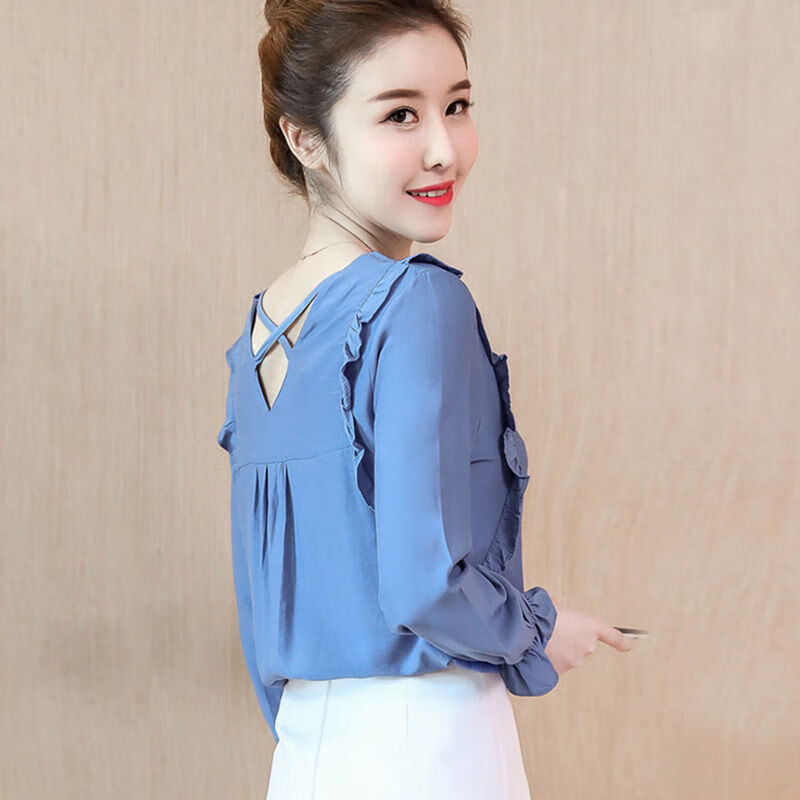 衬衫长袖春装女装新款潮洋气百搭打底小衫春天上衣服春季 8151蓝色 s