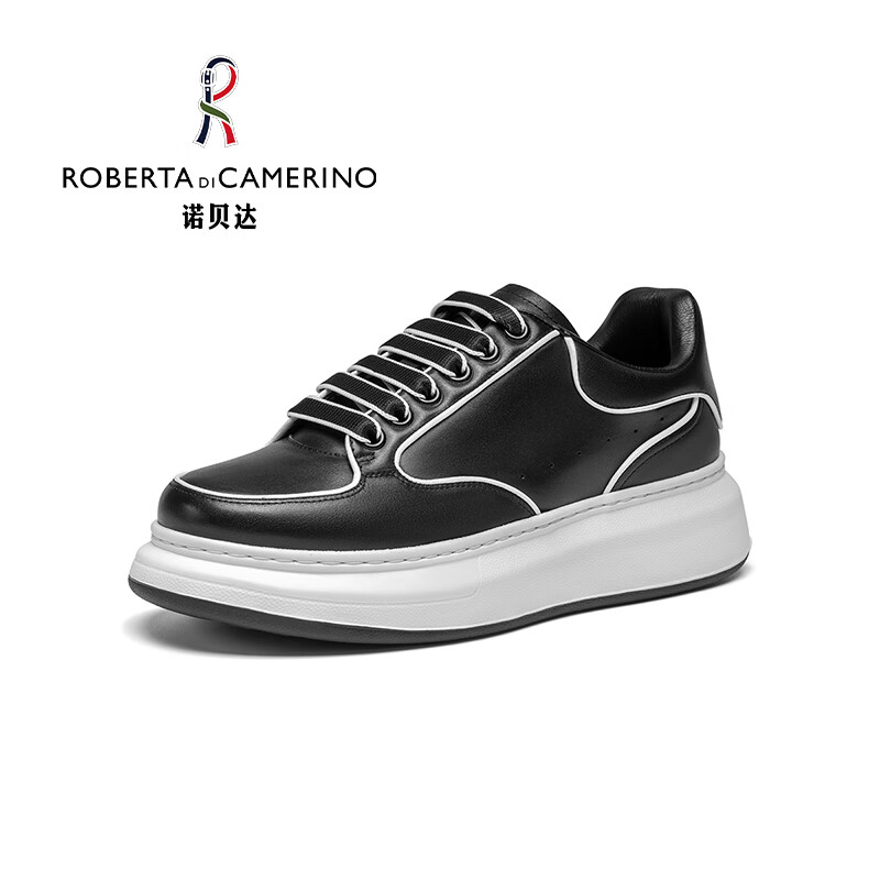 诺贝达(roberta di camerino)2024春夏新款真皮休闲板鞋男士轻奢系带