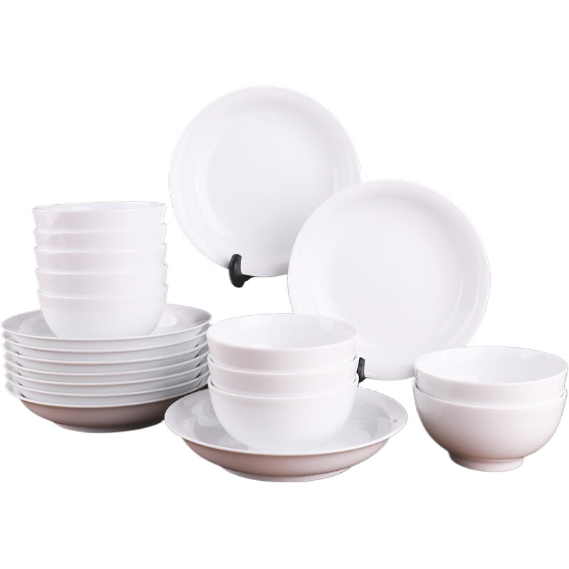 錦鳯景德镇饭碗面碗菜盘高温白瓷碗盘陶瓷餐具微波炉洗碗机可用纯白 罗汉20头(10碗+10盘)