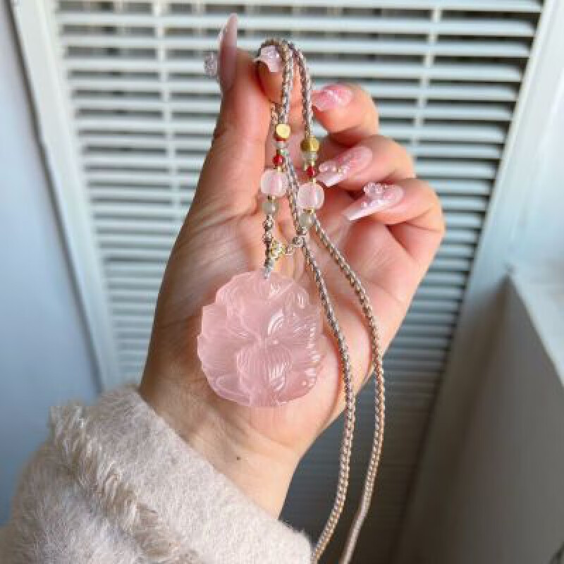 玉美和天然粉晶狐狸吊坠九尾狐狸百搭精致桃花爱情礼物 天然粉晶狐狸