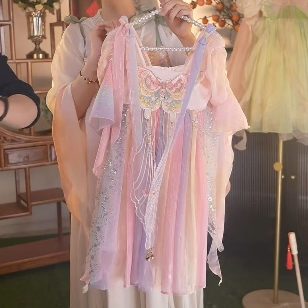 景霸儿韩系童夏季汉服襦裙女童连衣裙超仙古风公主唐装洋气小 彩色