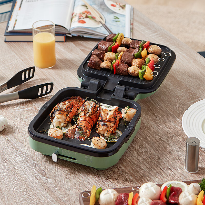 摩飞电器家用电饼铛烤肉烙饼双面加热三明治早餐机小型电饼锅煎烤机煎饼锅MR8600绿色 1号会员店