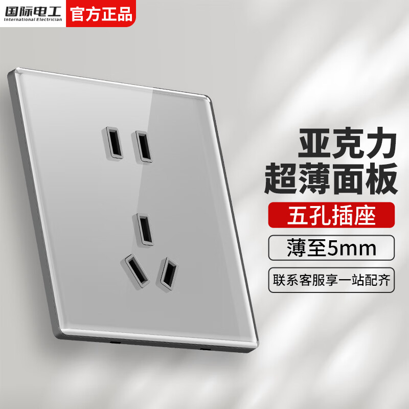 国际电工86型开关插座面板家用暗装墙壁一开五孔插座超薄16A空调电源插 五孔插座
