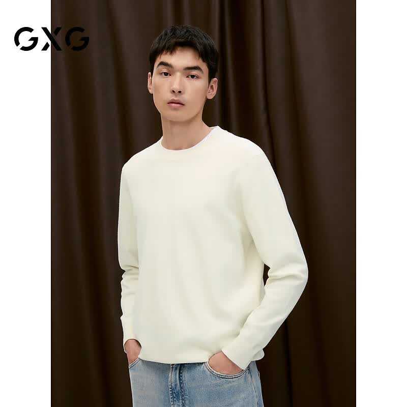 GXG男装 多色基础款低领毛衣圆领线衫打底衫男毛衫 秋季新品 白色 3XL
