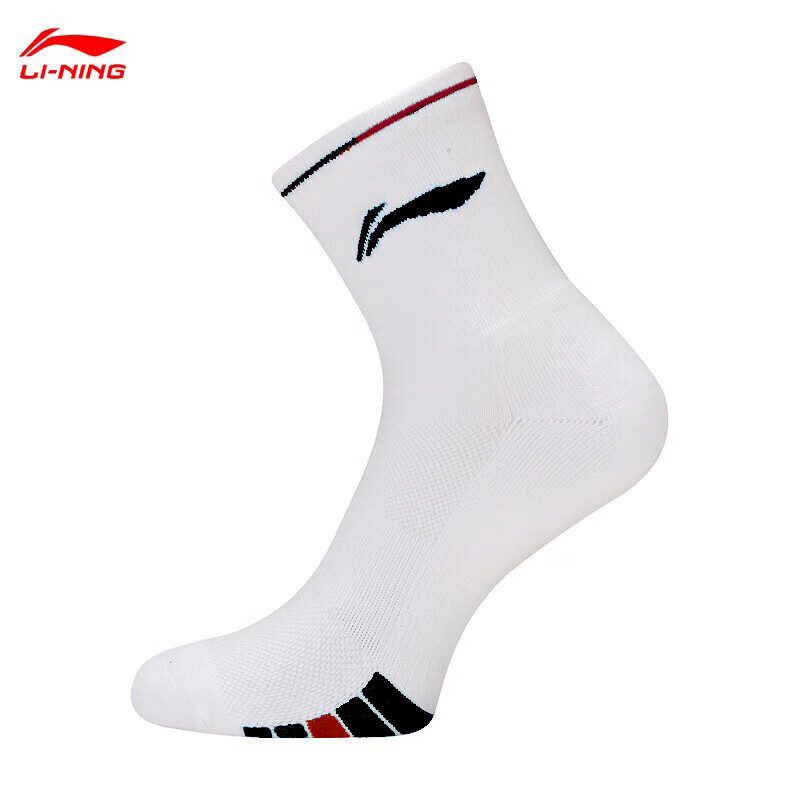 李宁（LI-NING）羽毛球袜中筒男款毛巾袜吸湿排汗运动袜AWSU083-1白黑25-28CM一双