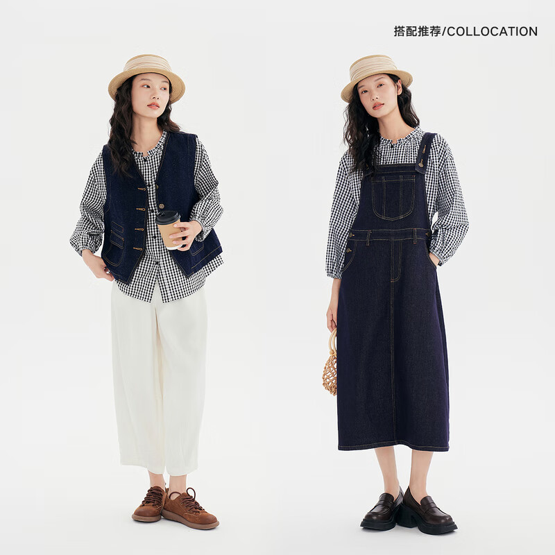 片斷（dribs＆drabs）片斷格子襯衫女2025春季新款圓領(lǐng)森系甜美減齡學(xué)院風(fēng)小清新襯衣 黑白 L