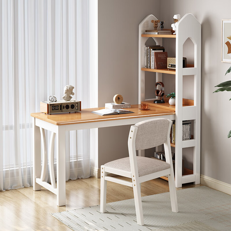 顺谐实木书桌带书架简约台式电脑桌书房转角桌送货安装中小学生写字桌
