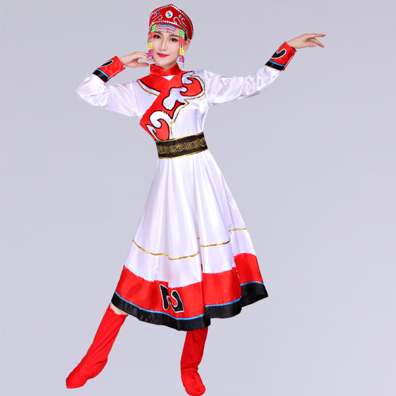 炫逐蒙古族服装女装演出服蒙古女民族风蒙族成人服饰新款夏季舞蹈草原 白色款式5 XL