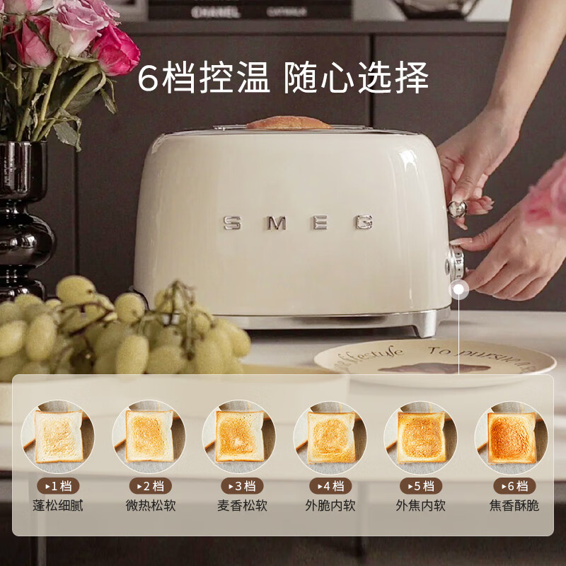 SMEG斯麦格面包机 意大利复古烤面包机不锈钢 吐司机多士炉早餐 TSF01 乔迁生日礼物 【热卖推荐】奶白色