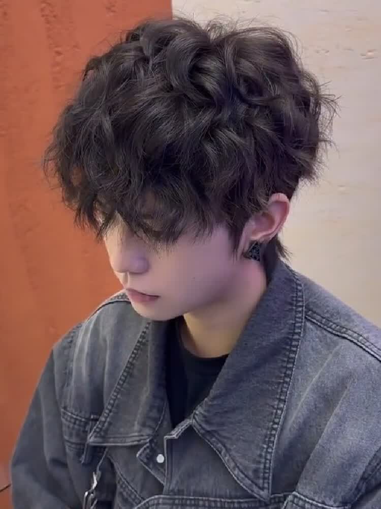妙普乐羊毛卷假发男自然蓬松微分碎盖男生短卷发假发男卷发时尚帅气