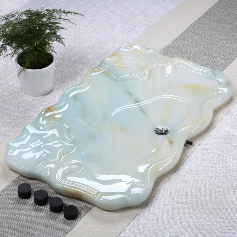 时鸟天然玉石茶盘套装茶具套组家用功夫茶具整块耐热材简约现代排水托