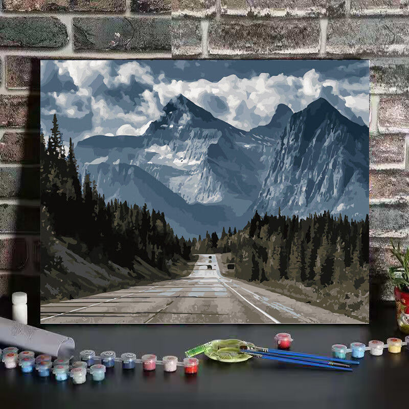 风景画手绘颜料涂色绘画解闷手工壁画挂画挂墙ins 2191通往大山的路